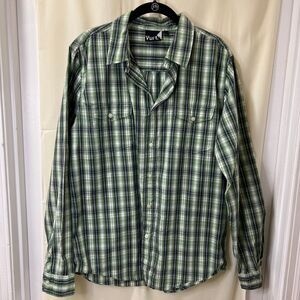Vurt Men's Green Plaid Button Down Casual Shirt LS Cotton Comfort Classic-L‎
